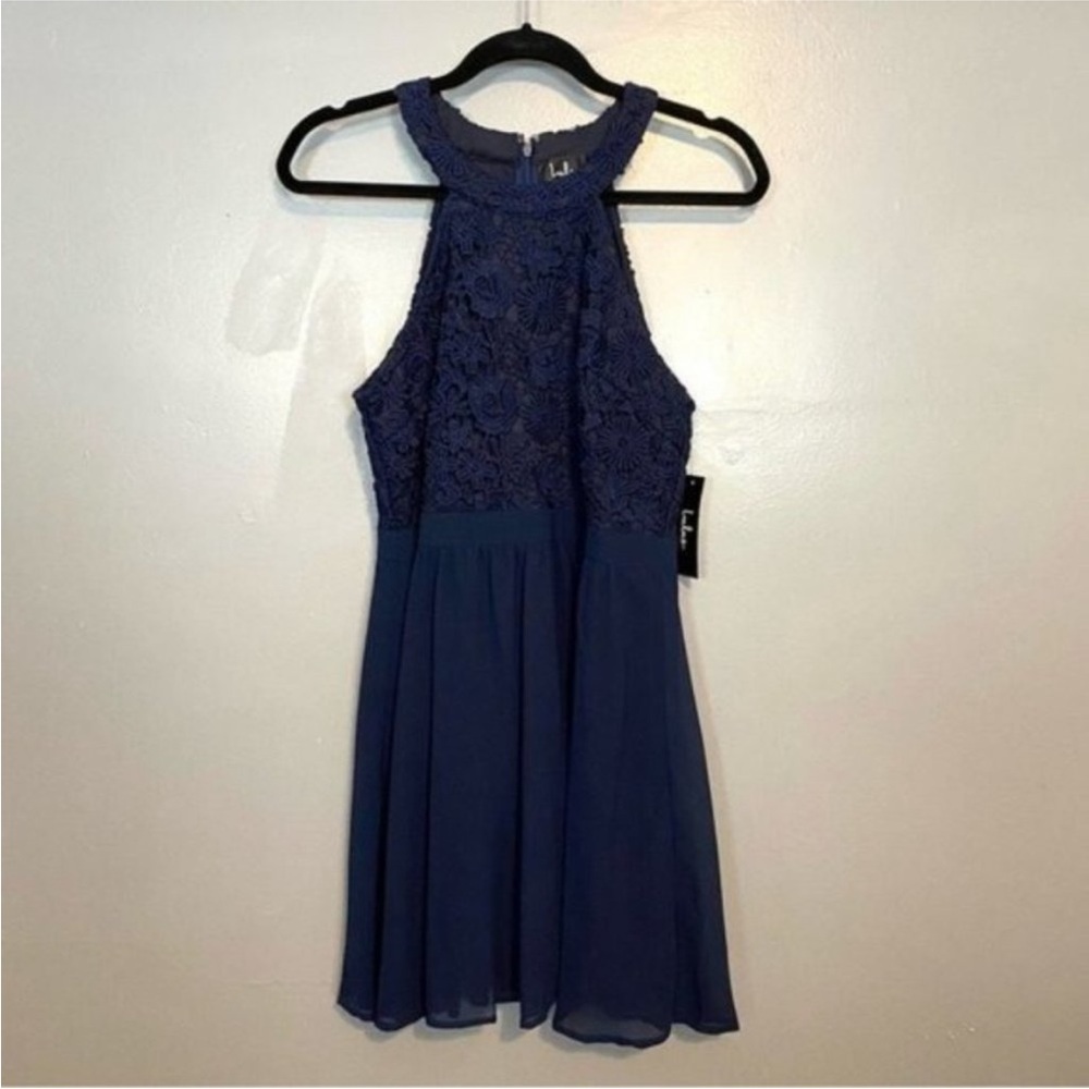 Lulus Navy Floral Crochet High Neck Sleeveless A-line Wedding Party Dress XL